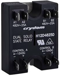 Crydom Solid State Relay - Dual ZC SCR 480VAC/25A, 4-15VDC IN, H12D4825D